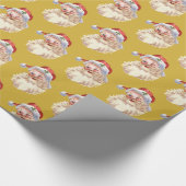 Classic Vintag Santa Claus Winking Metallic Gold Geschenkpapier (Ecke)