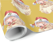 Classic Vintag Santa Claus Winking Metallic Gold Geschenkpapier (Rolleneckpunkt)
