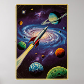 Classic Vintag Space Travel Poster in Retro Sci-F