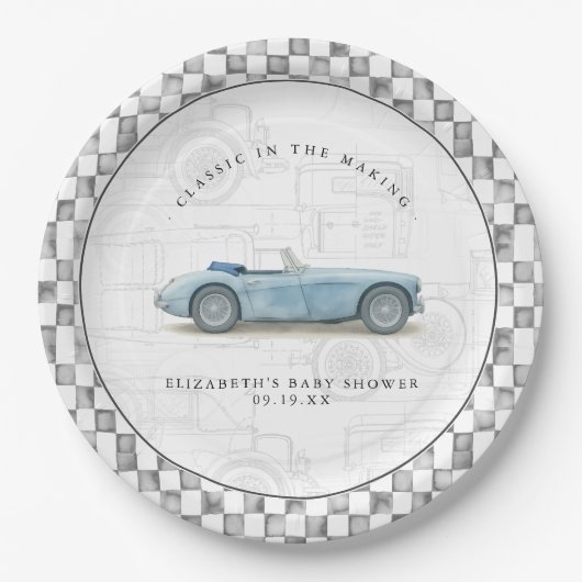 Classic Vintage Car Baby Dusche Pappteller (Vorderseite)