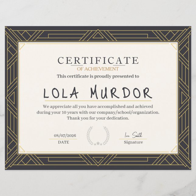 Classic Vintage Certificate of Achievement Elegant (Vorderseite)