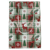 Classic Vintage Christmas Plaid & Holly Pattern Mittlere Geschenktüte (Rückseite)