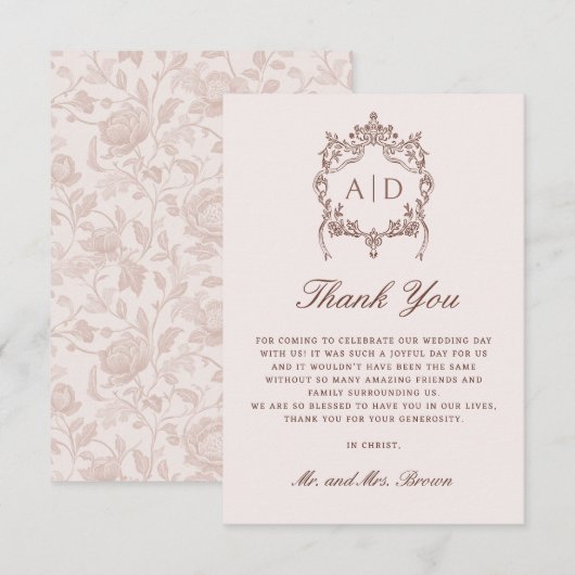 Classic Vintage Crest Wedding Thank You Card Karte (Vorne/Hinten)