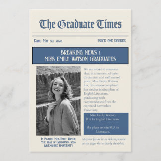 Classic Vintage Newspaper style graduation 2026 Ankündigung