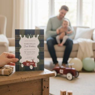 classic Vintage Red Toy Car rsvp qr code birthday  Einladung