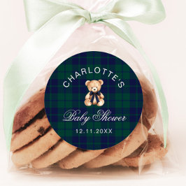 Classic Vintage Teddy bear Plaid Baby Shower Runder Aufkleber