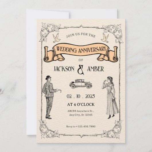 Classic Vintage Wedding Anniversary Einladung (Vorderseite)