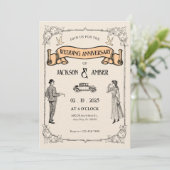 Classic Vintage Wedding Anniversary Einladung (Stehend Vorderseite)