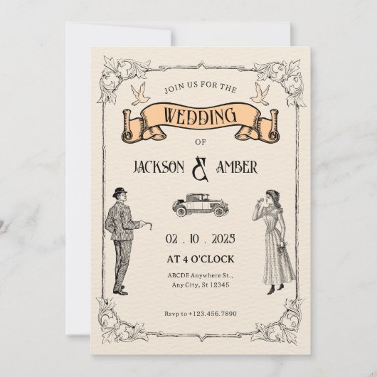 Classic Vintage Wedding Einladung (Vorderseite)