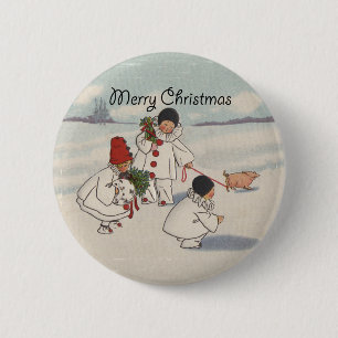 Classic Vintage Weihnachtsschneekind Button