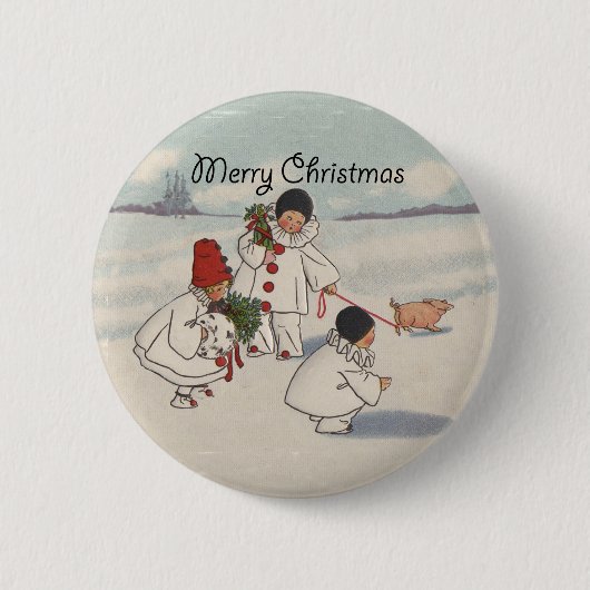 Classic Vintage Weihnachtsschneekind Button (Vorderseite)
