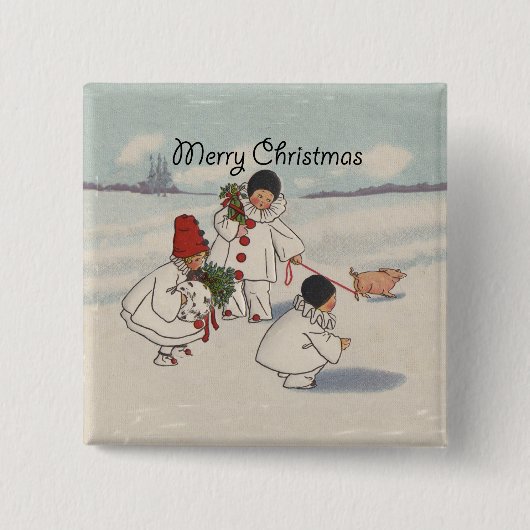 Classic Vintage Weihnachtsschneekind Button (Vorderseite)
