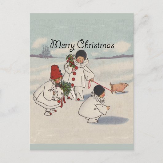 Classic Vintage Weihnachtsschneekind Feiertagspostkarte (Vorderseite)