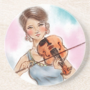 Classic Violin Lady SandStone Untersetzer, Vintage Sandstein Untersetzer
