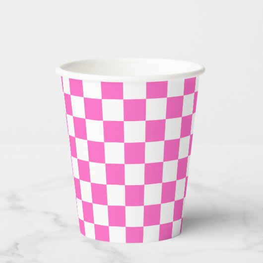 Classic visual pink checkerboard  pappbecher (Vorderseite)