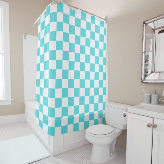 Classic visual turquoise blue checkerboard  duschvorhang (Beispiel)