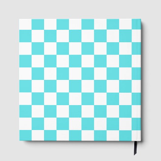 Classic visual turquoise blue checkerboard  gästebuch (Rückseite)