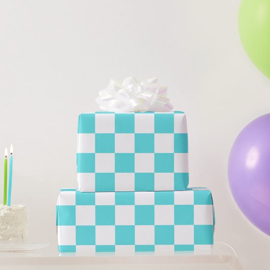 Classic visual turquoise blue checkerboard  geschenkpapier