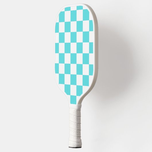Classic visual turquoise blue checkerboard  pickleball schläger (Links)