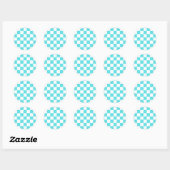 Classic visual turquoise blue checkerboard  runder aufkleber (Blatt)