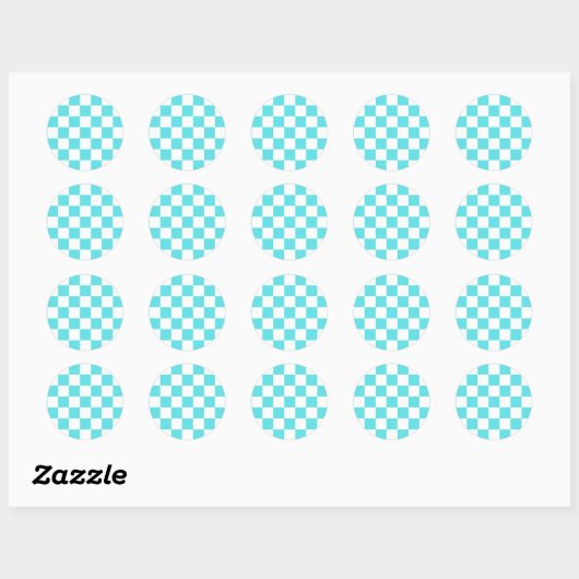 Classic visual turquoise blue checkerboard  runder aufkleber (Blatt)