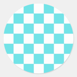 Classic visual turquoise blue checkerboard  runder aufkleber