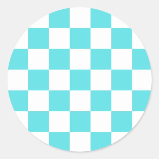 Classic visual turquoise blue checkerboard  runder aufkleber (Vorderseite)