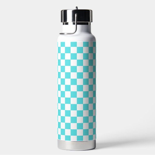 Classic visual turquoise blue checkerboard  trinkflasche (rechts)