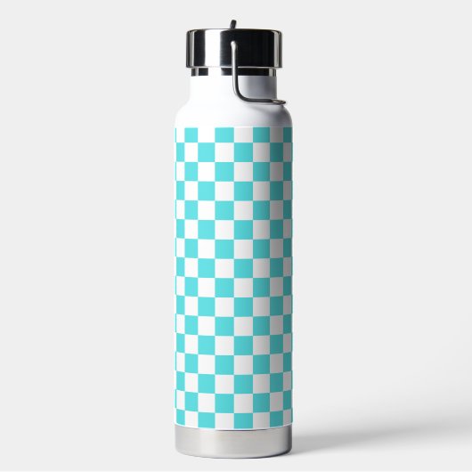 Classic visual turquoise blue checkerboard  trinkflasche (Links)