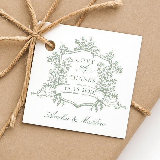 Classic Wappen Sage Green Liebe & Danke Geschenkanhänger