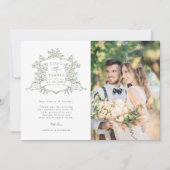 Classic Wappen Sage Green Wedding Foto Dankeskarte (Vorderseite)