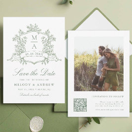 Classic Wappen Sage Green Wedding Foto Save The Date