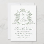 Classic Wappen Sage Green Wedding Foto Save The Date (Vorderseite)