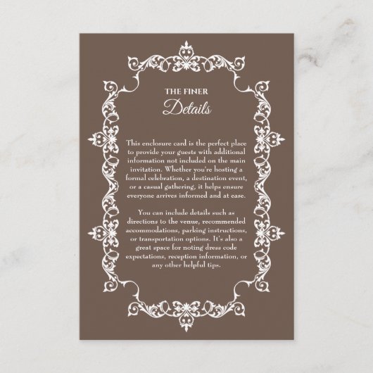 Classic Warm Mocha Brown Ornately Framed Wedding Begleitkarte (Vorderseite)