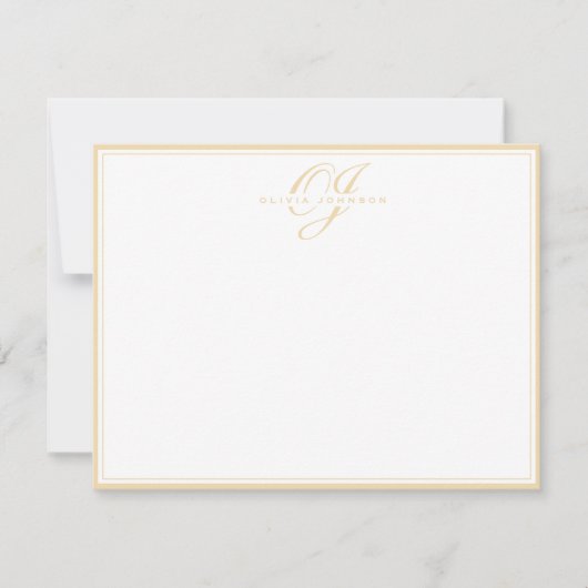 Classic Warm Ochre Monogram Note Card Einladung (Vorderseite)