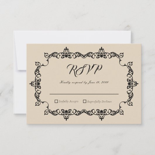 Classic Warm Sand Ornately Framed Wedding RSVP Karte (Vorderseite)