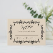 Classic Warm Sand Ornately Framed Wedding RSVP Karte (Stehend Vorderseite)