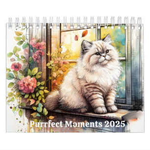 Classic Watercolor 12 Cat Breed Blume 2025 Kalender