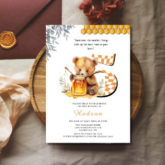 Classic Watercolor Bear Honey 5. Geburtstag Einladung
