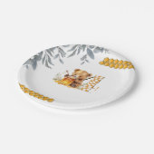 Classic Watercolor Bear Honey zum vierten Geburtst Pappteller (Schrägansicht)