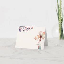 Classic Watercolor Blue Blätter Floral Dankeskarte