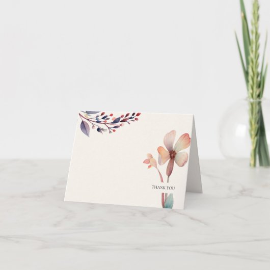 Classic Watercolor Blue Blätter Floral Dankeskarte (Vorderseite)