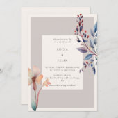 Classic Watercolor Blue Blätter Minimalistisch Hoc Einladung (Vorne/Hinten)