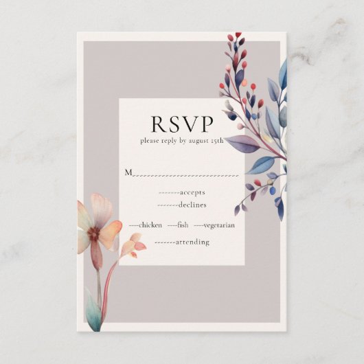 Classic Watercolor Blue Blätter RSVP Card Begleitkarte (Vorderseite)