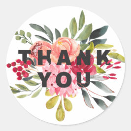 Classic Watercolor Blume Vielen Dank Runder Aufkleber