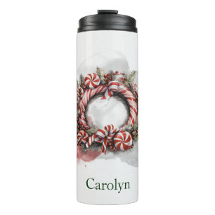 Classic Watercolor Candy Cane Weihnachtsbrand Thermosbecher