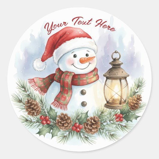 Classic Watercolor Cheerful Snowman Christmas Runder Aufkleber (Vorderseite)