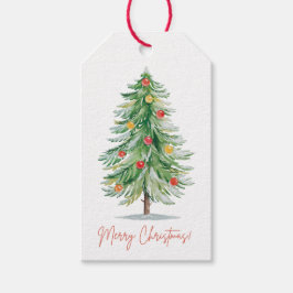 Classic Watercolor Christmas Tree Gift Tag Geschenkanhänger