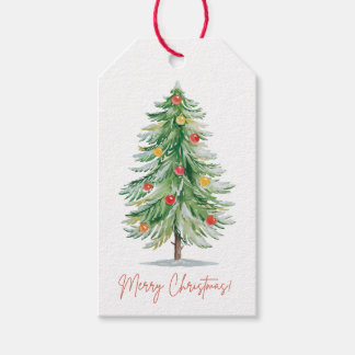 Classic Watercolor Christmas Tree Gift Tag Geschenkanhänger