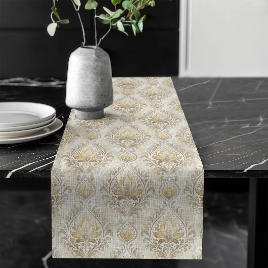 Classic Watercolor Damask Table Runner Elfenbeintö Großer Tischläufer